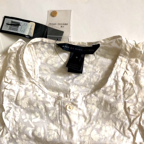 Marc by Marc Jacobs 0 Floral Top Ruffles White Button down Sleeveless Tie back - Picture 4 of 10